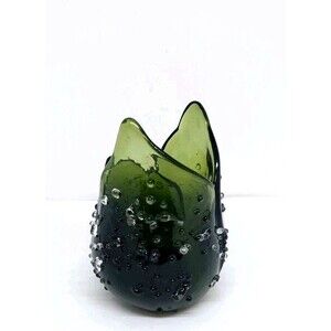 Partylite Glass Votive Candle Holder Green Natures Garden Dewdrop Tulip 4.25”